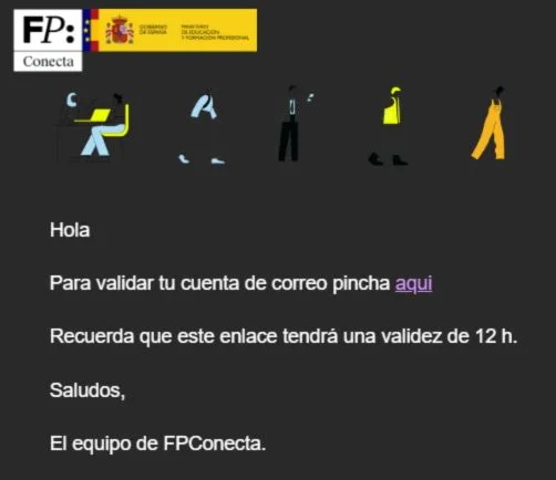 email de confirmación de conecta fp