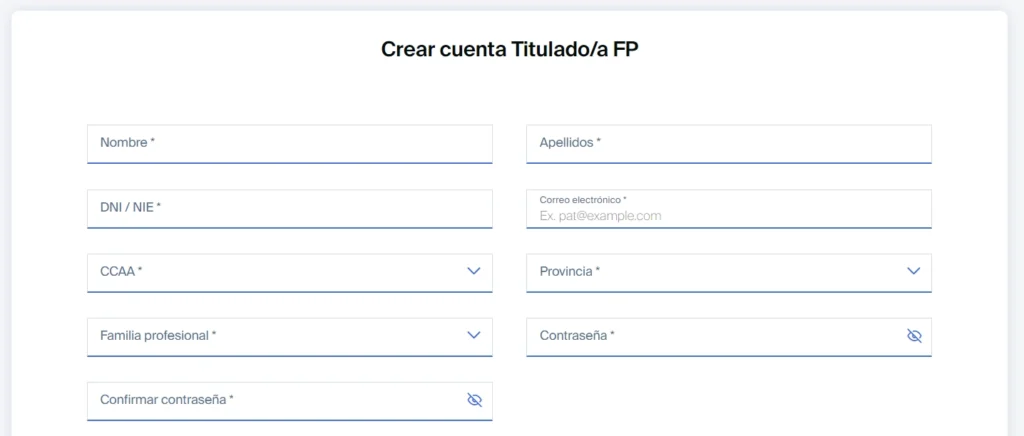 formulario registro red social fp conecta